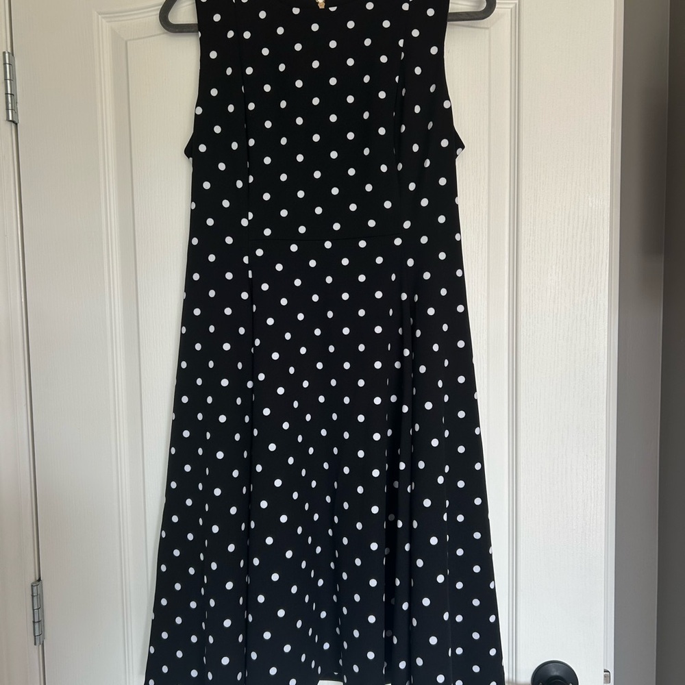 Calvin Klein Collection Black and White Polka Dot Midi Dress